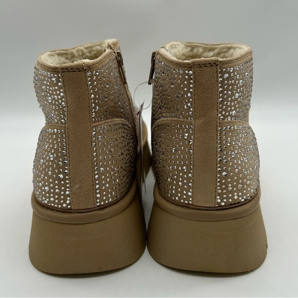 Wild Fable Missy Platform Ankle Boots Beige Rhinestone Vegan Suede Size 10 NIB
